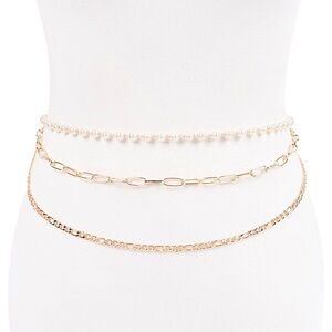 Gold & Pearl Station Belly Chain Statement Belt